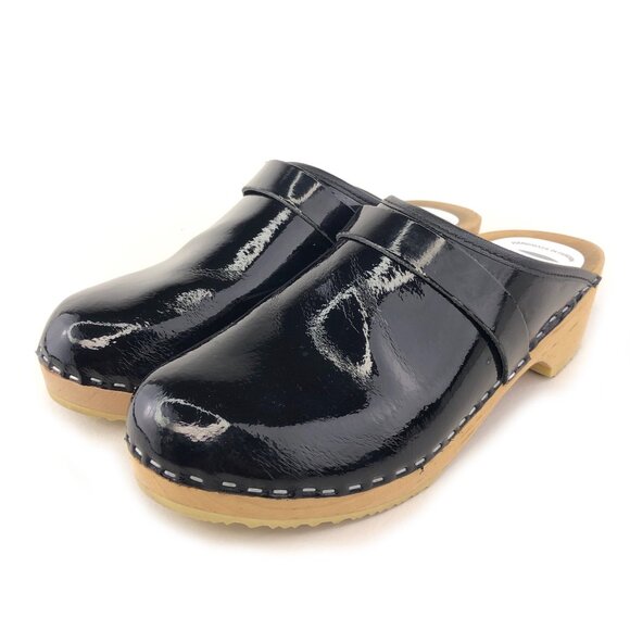 Dala Black Patent Leather Swedish Wooden Clogs EUR 40 - Picture 3 of 14